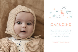 Faire-part de naissance Voyage galactique photo blanc Faire-part de naissance Voyage galactique photo blanc
