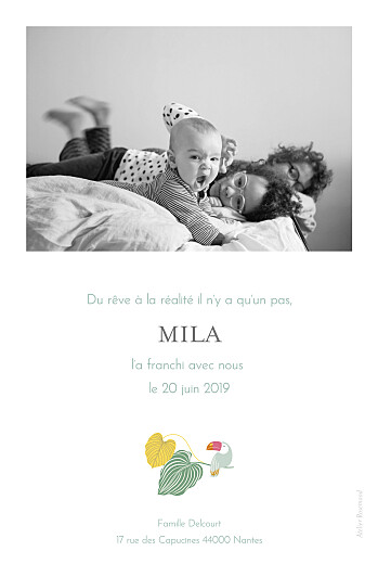 Faire-part de naissance Jardin exotique (portrait) beige - Verso Faire-part de naissance Jardin exotique (portrait) beige - Verso