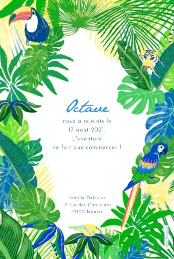 Faire-part de naissance Jungle photo vert - Verso Faire-part de naissance Jungle photo vert - Verso