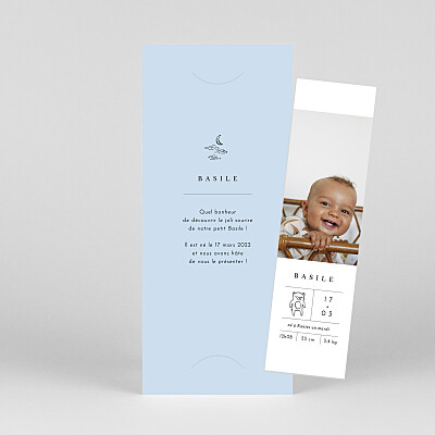 Faire-part de naissance bleu étiquette illustrée (marque-page) bleu Faire-part de naissance bleu étiquette illustrée (marque-page) bleu