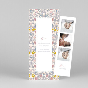 Faire-part de naissance Botanique (photomaton) rose