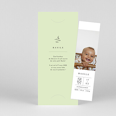 Faire-part de naissance fille étiquette illustrée (marque-page) vert Faire-part de naissance fille étiquette illustrée (marque-page) vert