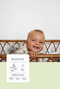 Faire-part de naissance moderne étiquette illustrée vert Faire-part de naissance moderne étiquette illustrée vert