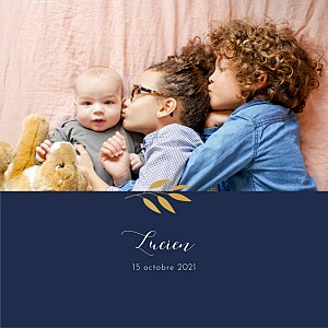 Faire-part de naissance bleu feuille d'or bleu Faire-part de naissance bleu feuille d'or bleu