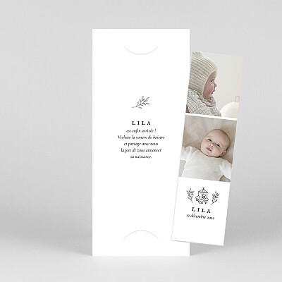 Faire-part de naissance blanc petite gravure (marque-page) blanc Faire-part de naissance blanc petite gravure (marque-page) blanc