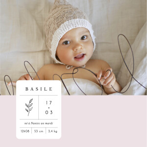 Faire-part de naissance Étiquette illustrée (4 pages) rose Faire-part de naissance Étiquette illustrée (4 pages) rose