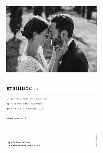 Carte de remerciement mariage Édito (multi photos) blanc - Verso