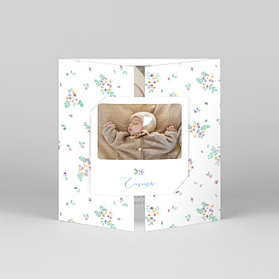 Faire-part de naissance fille jardin de primevères (fenêtre) blanc Faire-part de naissance fille jardin de primevères (fenêtre) blanc
