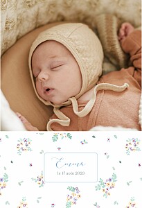 Faire-part de naissance avec photo jardin de primevères (portrait) blanc Faire-part de naissance avec photo jardin de primevères (portrait) blanc