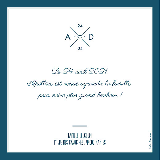 Faire-part de naissance Logo 4 photos bleu - Verso Faire-part de naissance Logo 4 photos bleu - Verso