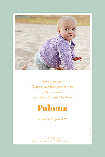 Faire-part de naissance Petit polaroïd (portrait) vert - Verso Faire-part de naissance Petit polaroïd (portrait) vert - Verso