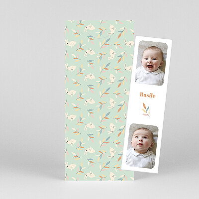 Faire-part de naissance motifs liberty lapin (marque-page) aqua Faire-part de naissance motifs liberty lapin (marque-page) aqua