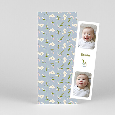 Faire-part de naissance vert liberty lapin (marque-page) bleu Faire-part de naissance vert liberty lapin (marque-page) bleu
