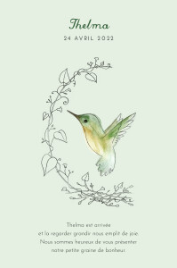 Faire-part de naissance Petit Colibri (portrait) vert