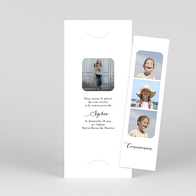 Faire-part de communion original tendre innocence (marque-page) blanc Faire-part de communion original tendre innocence (marque-page) blanc
