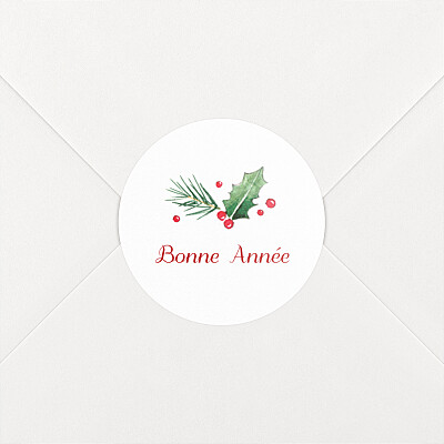 Stickers pour enveloppes vœux blanc houx d'hiver Stickers pour enveloppes vœux blanc houx d'hiver