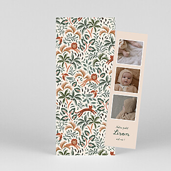 Faire-part de naissance petite jungle (marque-page) beige Faire-part de naissance petite jungle (marque-page) beige