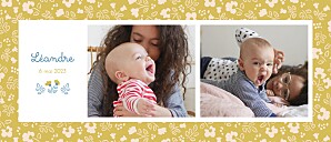 Faire-part de naissance motifs petit liberty (panoramique) jaune Faire-part de naissance motifs petit liberty (panoramique) jaune
