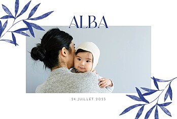 Faire-part de naissance laurier (paysage) bleu Faire-part de naissance laurier (paysage) bleu