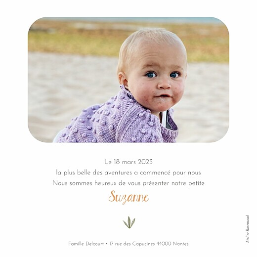 Faire-part de naissance Petite oasis beige - Verso