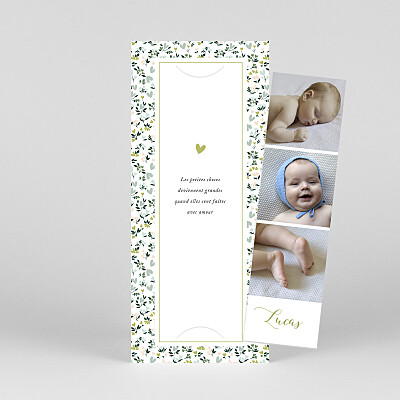Faire-part de naissance vert liberty coeur (marque-page) vert Faire-part de naissance vert liberty coeur (marque-page) vert