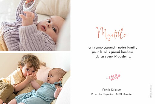 Faire-part de naissance Couronne illustrée (paysage) Rose - Verso Faire-part de naissance Couronne illustrée (paysage) Rose - Verso