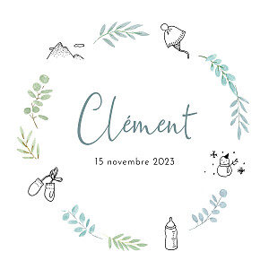 Faire-part de naissance Couronne illustrée (fenêtre) bis bleu Faire-part de naissance Couronne illustrée (fenêtre) bis bleu