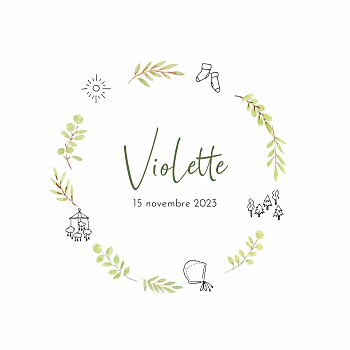 Faire-part de naissance couronne illustrée (4 pages) vert Faire-part de naissance couronne illustrée (4 pages) vert