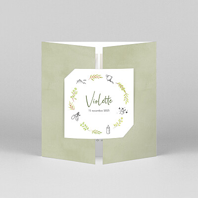 Faire-part de naissance vert couronne illustrée (fenêtre) vert Faire-part de naissance vert couronne illustrée (fenêtre) vert
