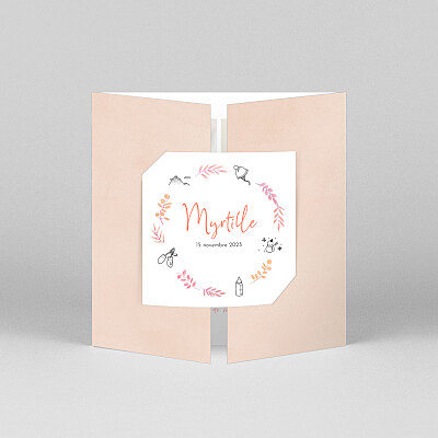 Faire-part de naissance rose couronne illustrée (fenêtre) rose Faire-part de naissance rose couronne illustrée (fenêtre) rose