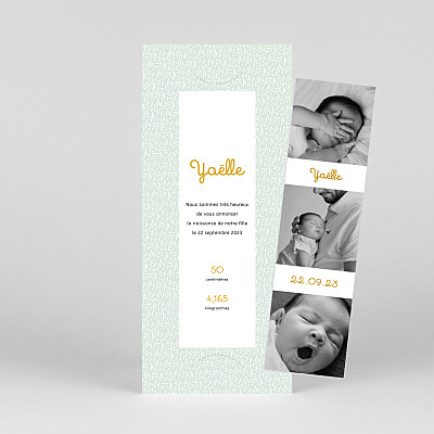 Faire-part de naissance vert paillettes (marque-page) vert Faire-part de naissance vert paillettes (marque-page) vert