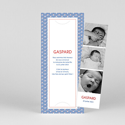 Faire-part de naissance original pattern (marque-page) rouge et bleu Faire-part de naissance original pattern (marque-page) rouge et bleu