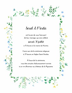 Faire-part de mariage nature cadre fleuri (portrait) blanc Faire-part de mariage nature cadre fleuri (portrait) blanc