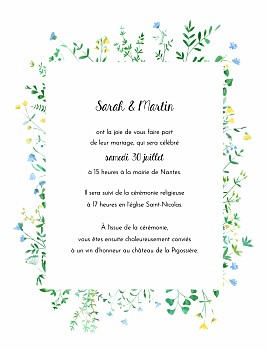Faire-part de mariage cadre fleuri (portrait) blanc Faire-part de mariage cadre fleuri (portrait) blanc