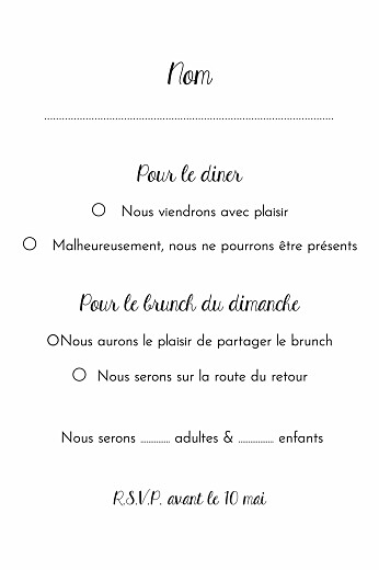 Carton réponse mariage Cadre fleuri (portrait) blanc - Verso Carton réponse mariage Cadre fleuri (portrait) blanc - Verso