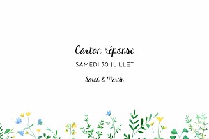 Carton réponse mariage cadre fleuri (paysage) blanc Carton réponse mariage cadre fleuri (paysage) blanc