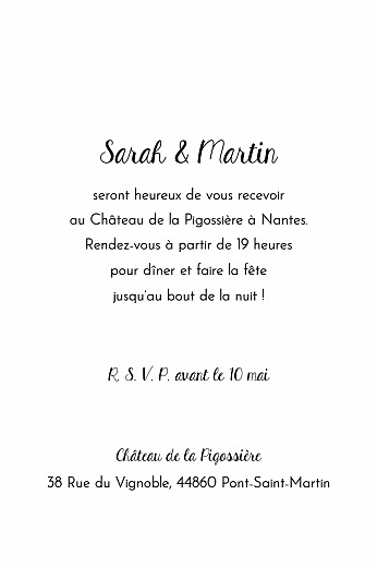 Carton d'invitation mariage Cadre fleuri (portrait) - Verso