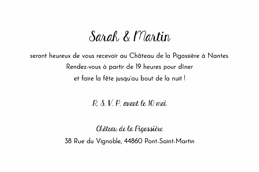 Carton d'invitation mariage Cadre fleuri (paysage) - Verso