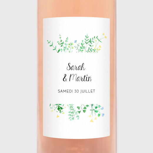 Étiquette de bouteille mariage Cadre Fleuri Blanc - Vue 1