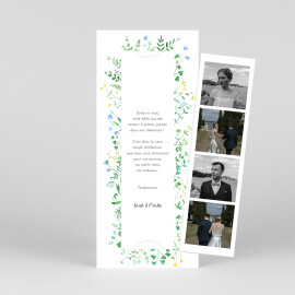 Carte de remerciement mariage Cadre fleuri (marque page) Blanc