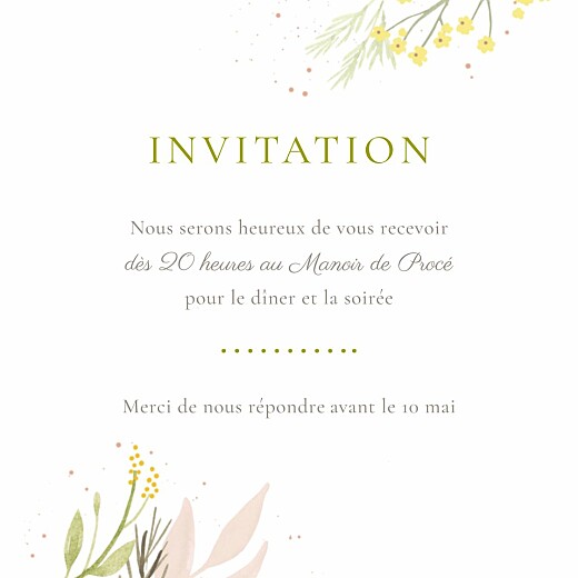 Carton d'invitation mariage Gaieté blanc - Recto