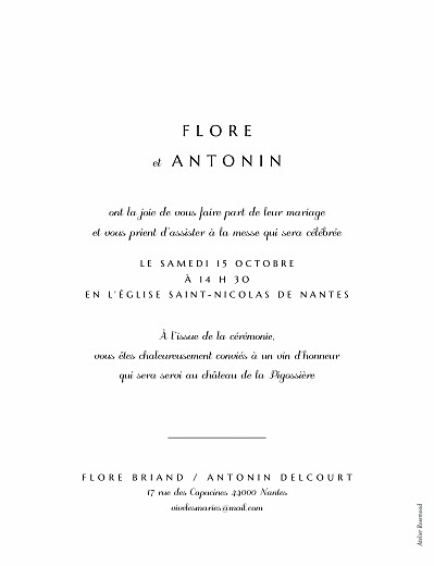 Faire-part de mariage Délicats feuillages bleu - Verso Faire-part de mariage Délicats feuillages bleu - Verso