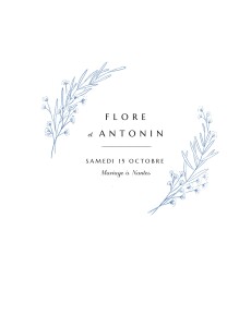 Faire-part de mariage Délicats feuillages bleu Faire-part de mariage Délicats feuillages bleu