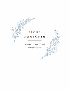 Faire-part de mariage été délicats feuillages bleu Faire-part de mariage été délicats feuillages bleu