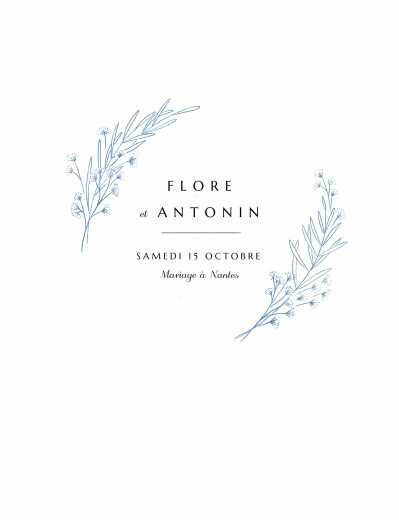 Faire-part de mariage Délicats feuillages bleu - Recto Faire-part de mariage Délicats feuillages bleu - Recto