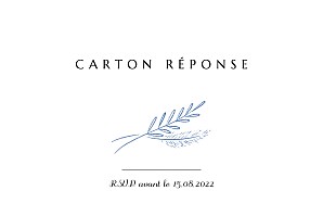 Carton réponse mariage délicats feuillages (paysage) bleu Carton réponse mariage délicats feuillages (paysage) bleu