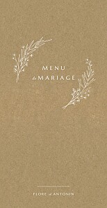 Menu de mariage beige délicats feuillages kraft Menu de mariage beige délicats feuillages kraft