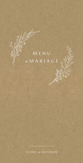 Menu de mariage Délicats feuillages kraft - Recto Menu de mariage Délicats feuillages kraft - Recto
