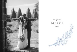 Carte de remerciement mariage Délicats feuillages (4 pages) bleu