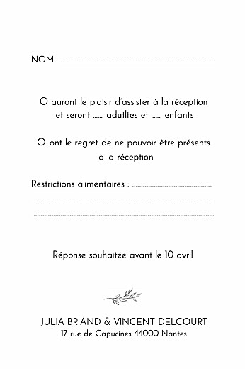 Carton réponse mariage Les mariés champêtres (portrait) blanc - Page 2